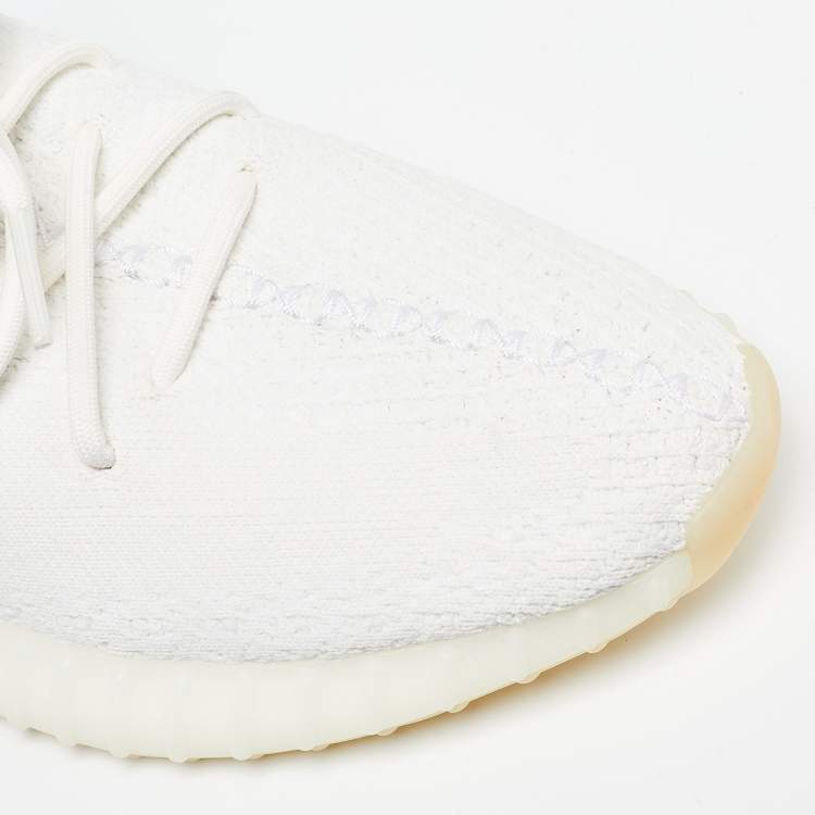 Pre Owned Yeezy x Adidas Off White Knit Fabric Boost 350 V2 Triple White Sneakers Size 46 2/3