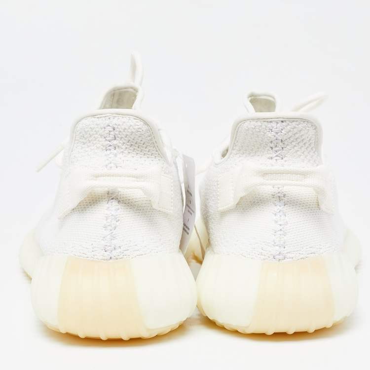 Pre Owned Yeezy x Adidas Off White Knit Fabric Boost 350 V2 Triple White Sneakers Size 46 2/3