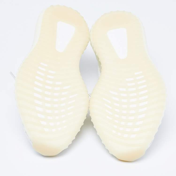 Pre Owned Yeezy x Adidas Off White Knit Fabric Boost 350 V2 Triple White Sneakers Size 46 2/3