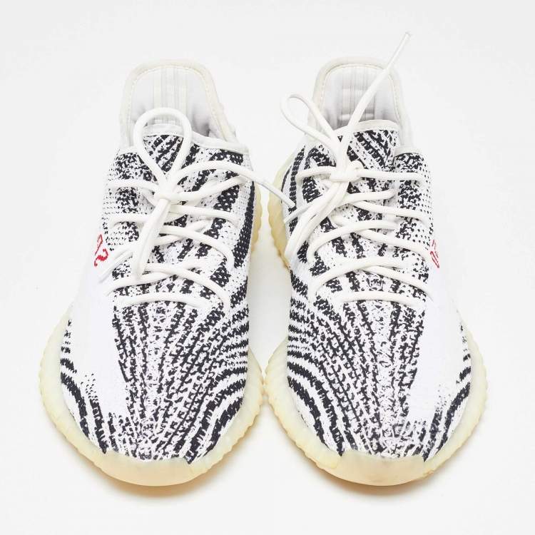 Pre Owned Yeezy x Adidas White/Black Knit Fabric Boost 350 V2 Zebra Sneakers Size 46 2/3