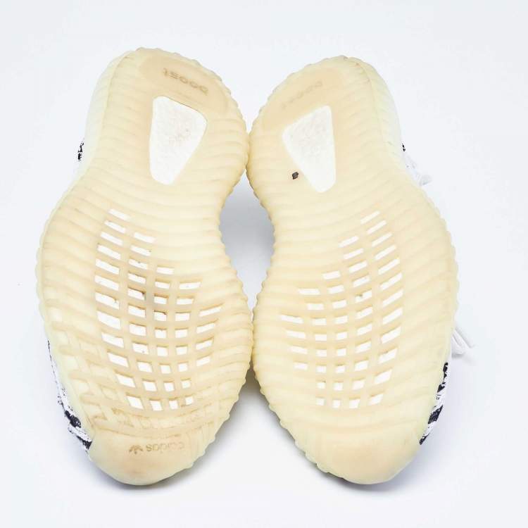 Pre Owned Yeezy x Adidas White/Black Knit Fabric Boost 350 V2 Zebra Sneakers Size 46 2/3