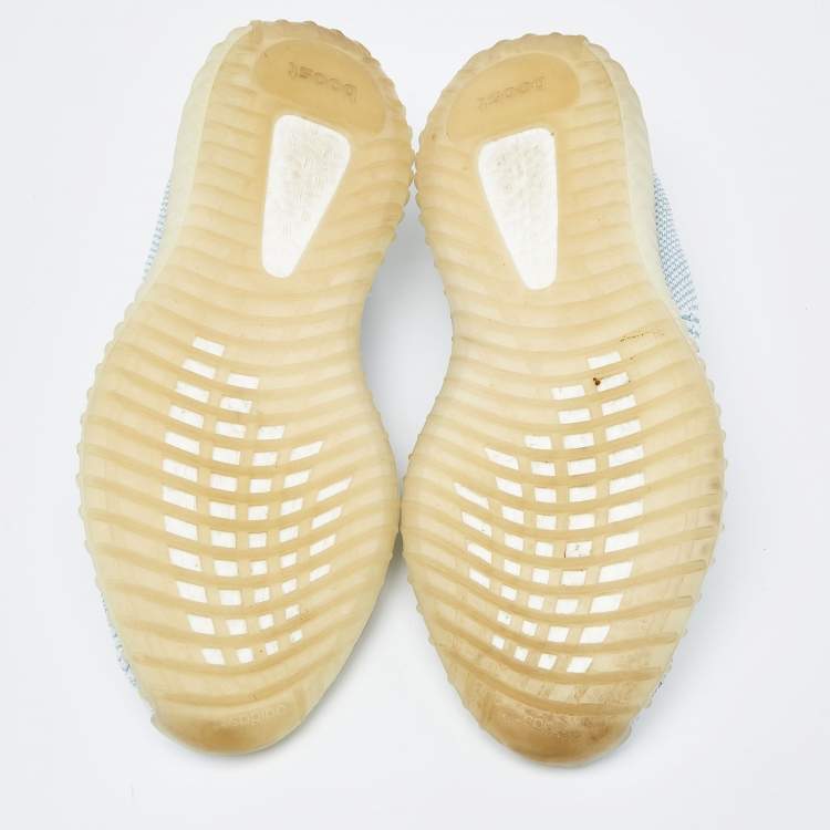 Pre Owned Yeezy x Adidas Pale Green Knit Fabric Boost 350 V2 Cloud White Non Reflective Sneakers Size 46 2/3
