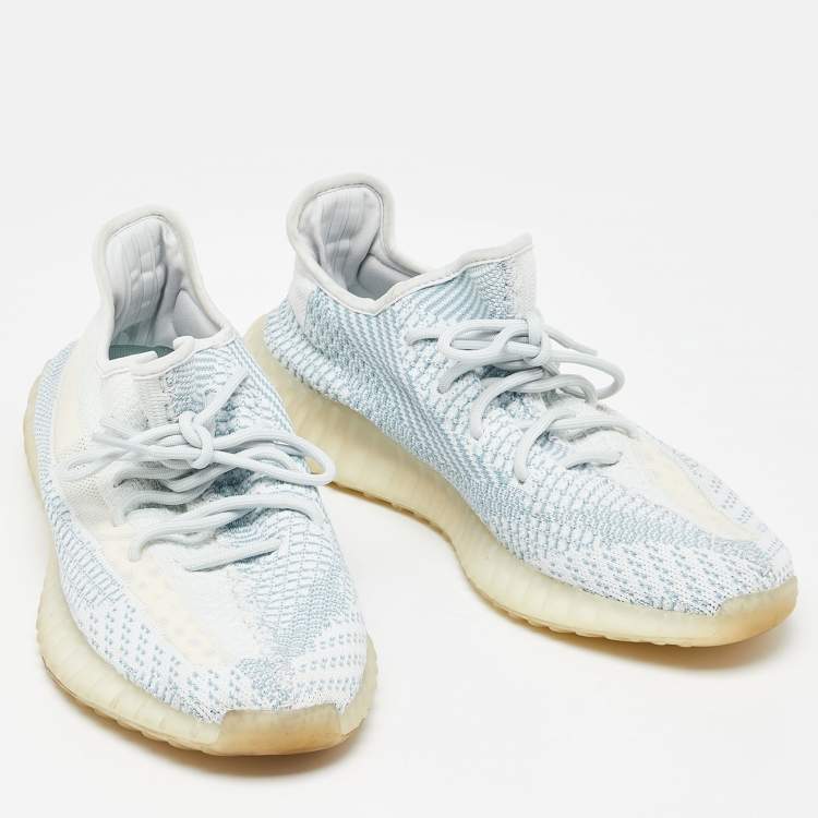 Pre Owned Yeezy x Adidas Pale Green Knit Fabric Boost 350 V2 Cloud White Non Reflective Sneakers Size 46 2/3