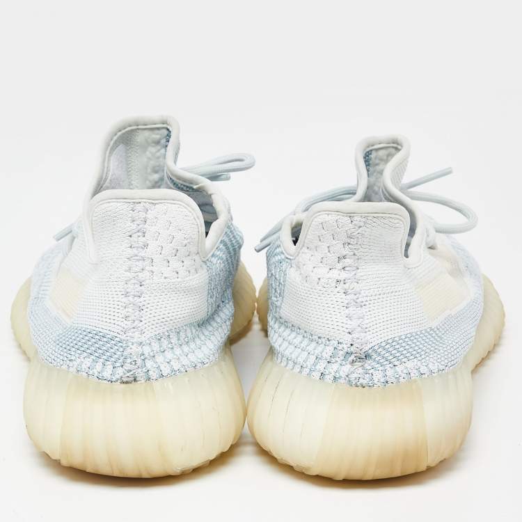 Pre Owned Yeezy x Adidas Pale Green Knit Fabric Boost 350 V2 Cloud White Non Reflective Sneakers Size 46 2/3