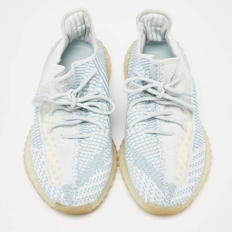 Pre Owned Yeezy x Adidas Pale Green Knit Fabric Boost 350 V2 Cloud White Non Reflective Sneakers Size 46 2/3