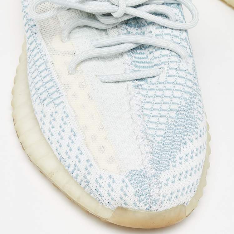 Pre Owned Yeezy x Adidas Pale Green Knit Fabric Boost 350 V2 Cloud White Non Reflective Sneakers Size 46 2/3