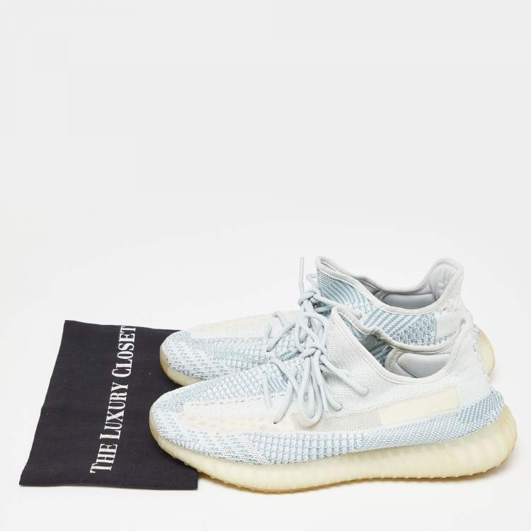 Pre Owned Yeezy x Adidas Pale Green Knit Fabric Boost 350 V2 Cloud White Non Reflective Sneakers Size 46 2/3