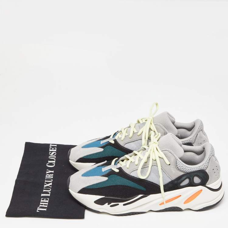 Pre Owned Yeezy x Adidas Tricolor Mesh, Leather and Suede Boost 700 Wave Runner Sneakers Size 46 2/3