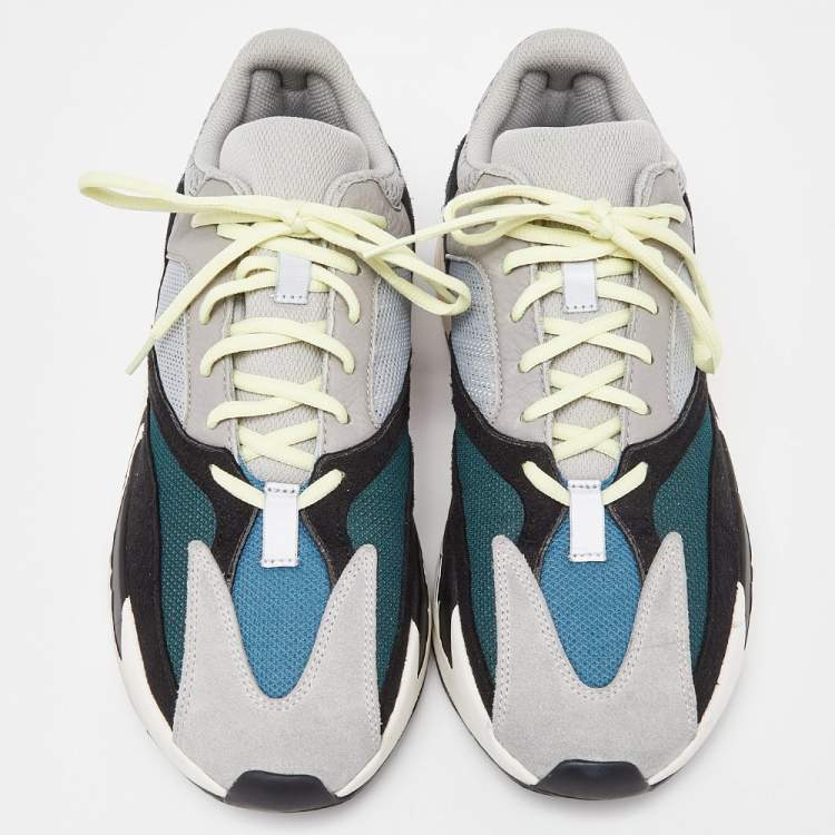 Pre Owned Yeezy x Adidas Tricolor Mesh, Leather and Suede Boost 700 Wave Runner Sneakers Size 46 2/3