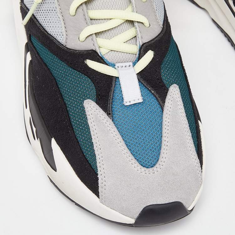 Pre Owned Yeezy x Adidas Tricolor Mesh, Leather and Suede Boost 700 Wave Runner Sneakers Size 46 2/3