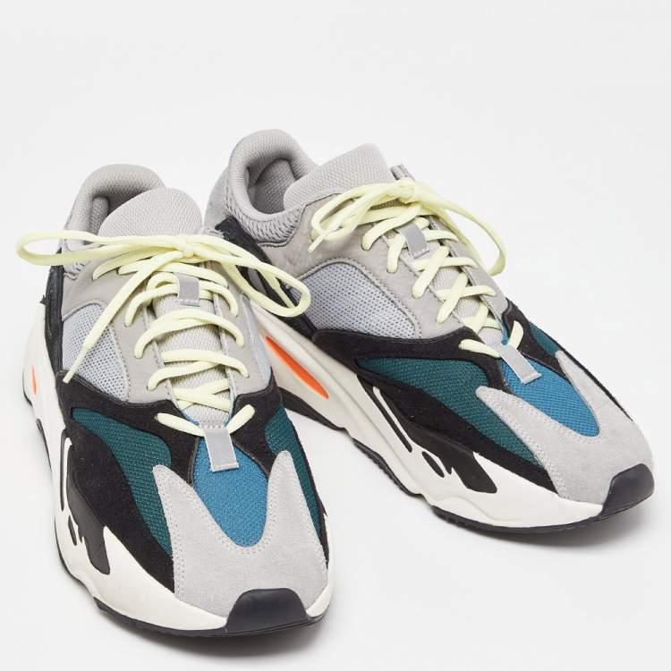 Pre Owned Yeezy x Adidas Tricolor Mesh, Leather and Suede Boost 700 Wave Runner Sneakers Size 46 2/3