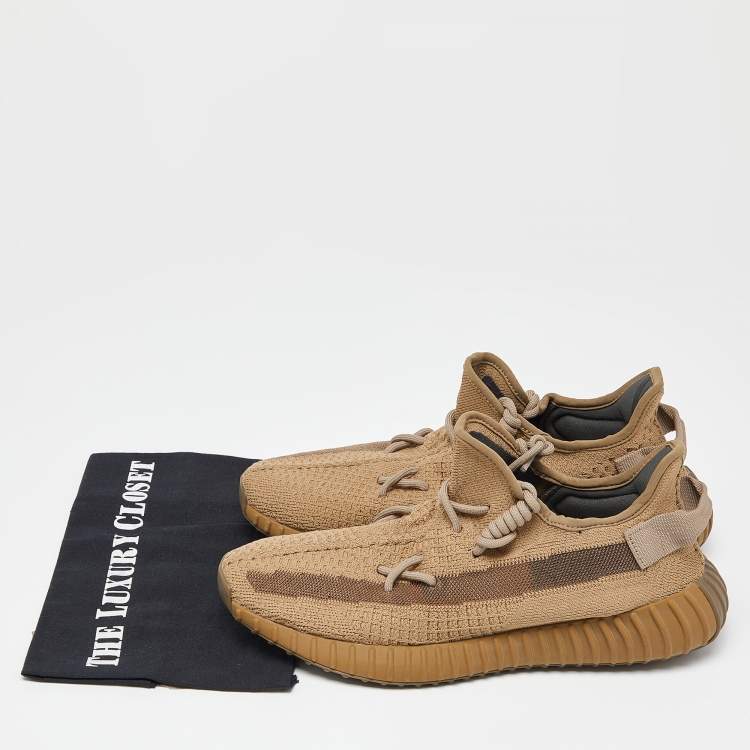 Pre Owned Yeezy x Adidas Brown Knit Fabric Boost 350 V2 Earth Sneakers Size 43 1/3