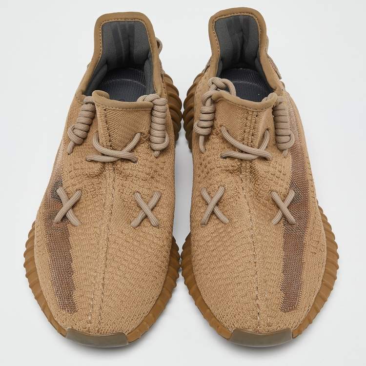 Pre Owned Yeezy x Adidas Brown Knit Fabric Boost 350 V2 Earth Sneakers Size 43 1/3