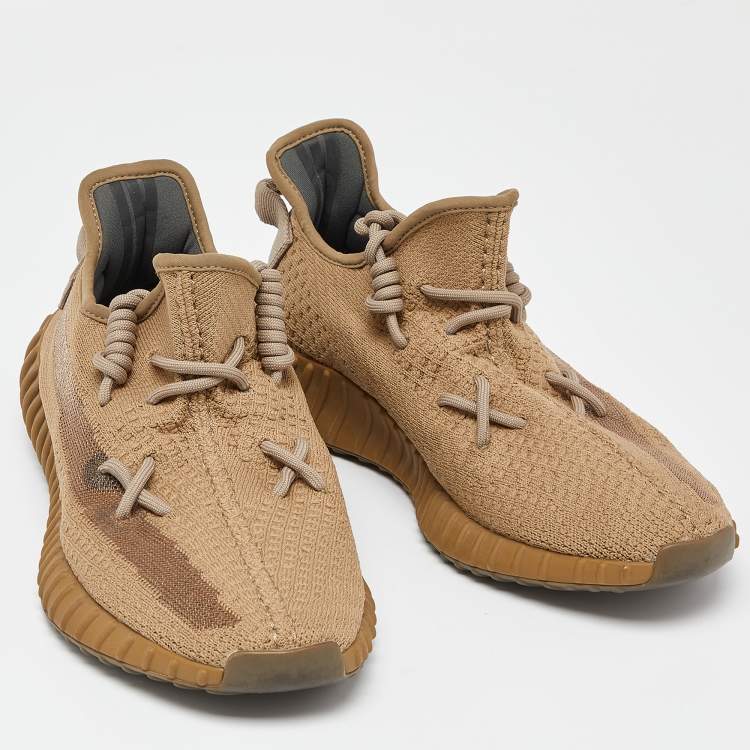 Pre Owned Yeezy x Adidas Brown Knit Fabric Boost 350 V2 Earth Sneakers Size 43 1/3