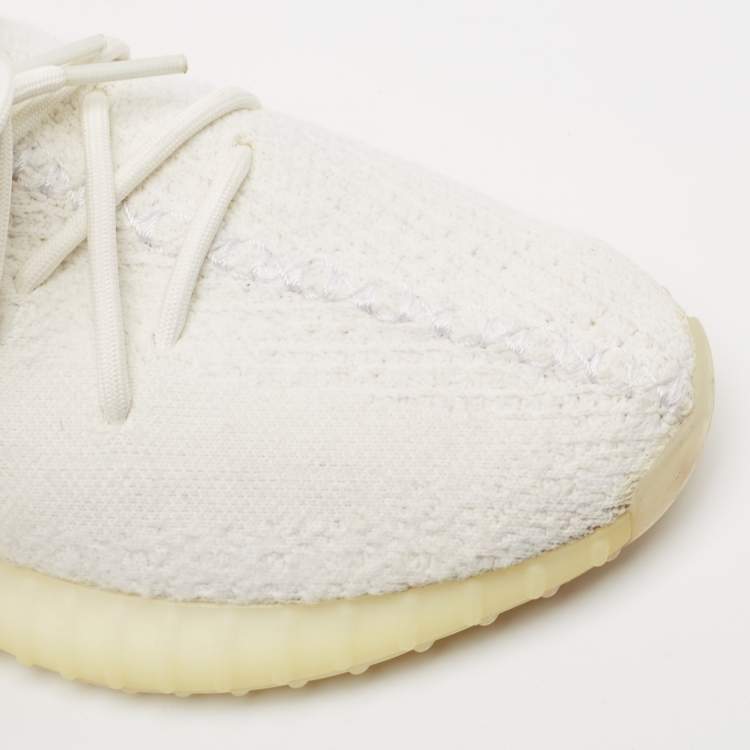 Pre Owned Adidas x Yeezy White Cotton Knit Fabric Boost 350 V2 Triple White Sneakers Size 43 1/3