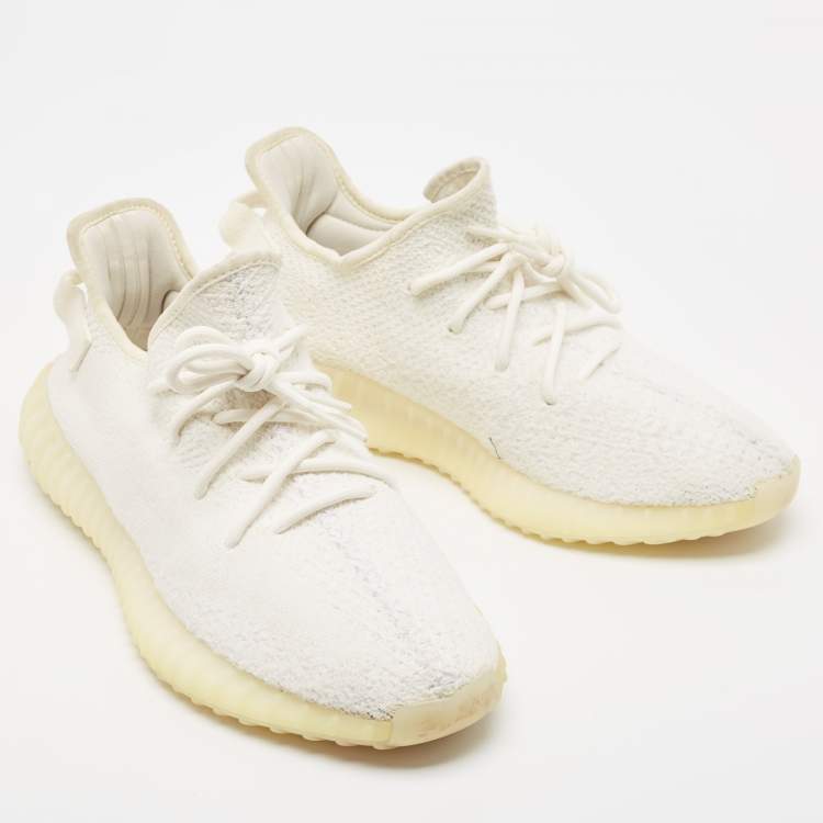 Pre Owned Adidas x Yeezy White Cotton Knit Fabric Boost 350 V2 Triple White Sneakers Size 43 1/3