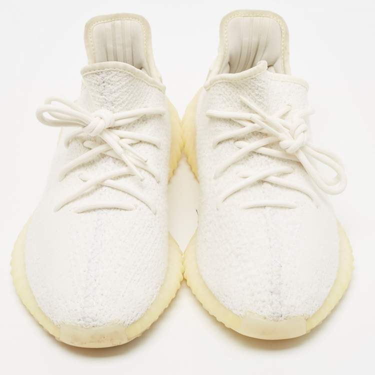 Pre Owned Adidas x Yeezy White Cotton Knit Fabric Boost 350 V2 Triple White Sneakers Size 43 1/3