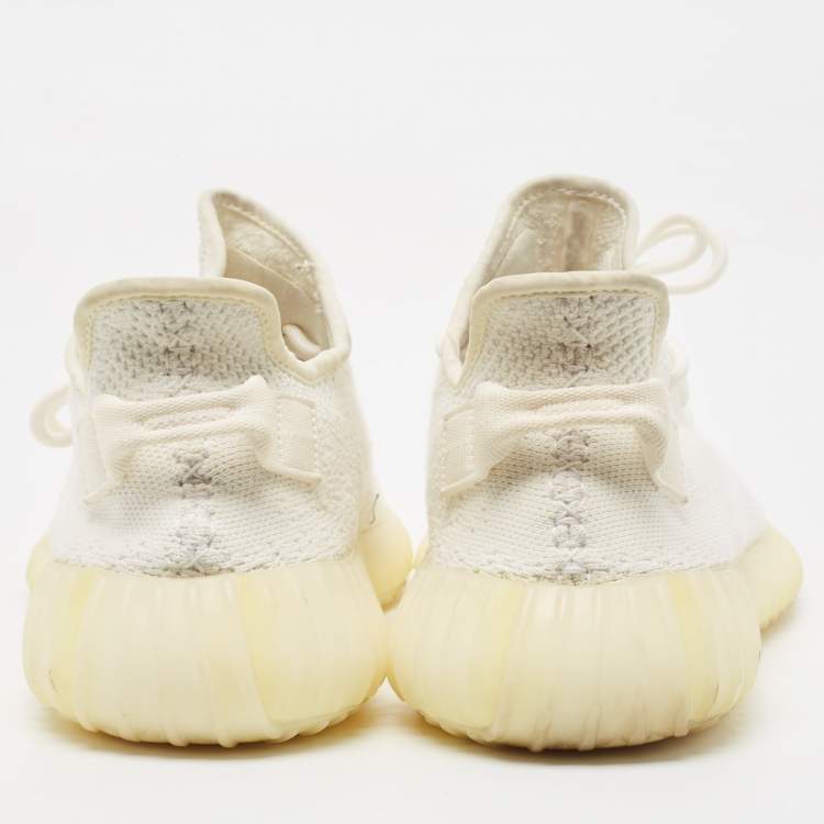 Pre Owned Adidas x Yeezy White Cotton Knit Fabric Boost 350 V2 Triple White Sneakers Size 43 1/3
