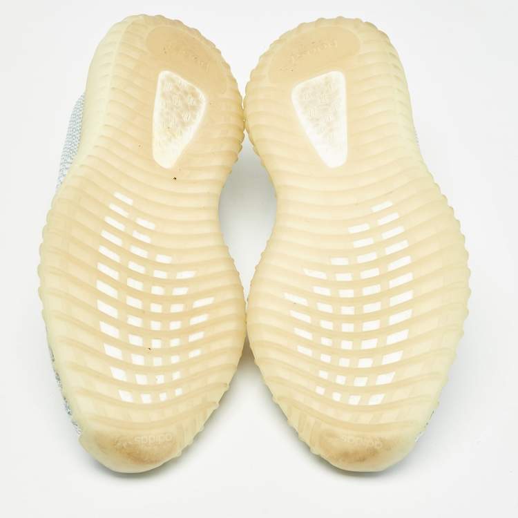 Pre Owned Yeezy x Adidas White/Green Knit Fabric Boost 350 V2 Cloud White Non Reflective Sneakers Size 44