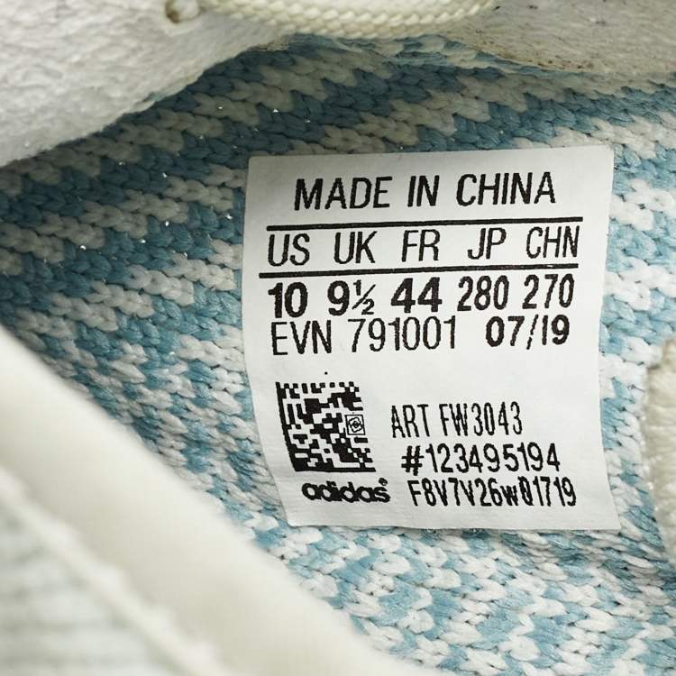 Pre Owned Yeezy x Adidas White/Green Knit Fabric Boost 350 V2 Cloud White Non Reflective Sneakers Size 44