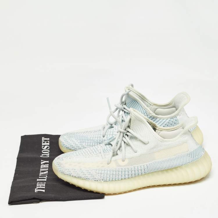 Pre Owned Yeezy x Adidas White/Green Knit Fabric Boost 350 V2 Cloud White Non Reflective Sneakers Size 44