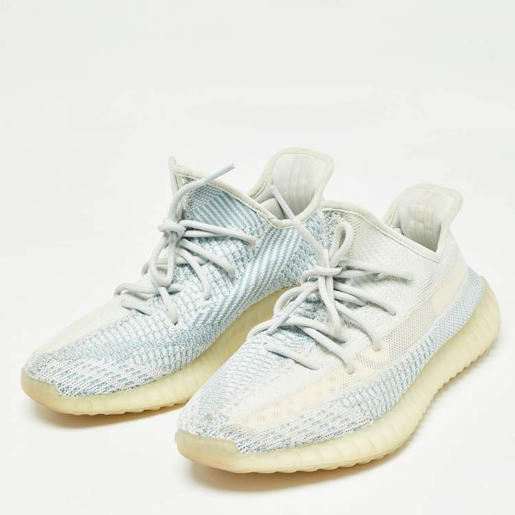 Pre Owned Yeezy x Adidas White/Green Knit Fabric Boost 350 V2 Cloud White Non Reflective Sneakers Size 44