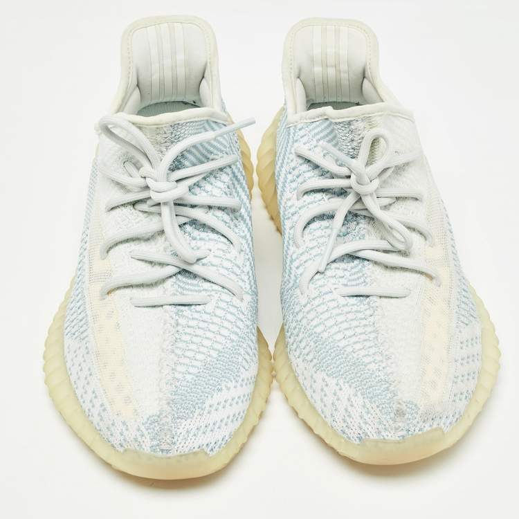 Pre Owned Yeezy x Adidas White/Green Knit Fabric Boost 350 V2 Cloud White Non Reflective Sneakers Size 44
