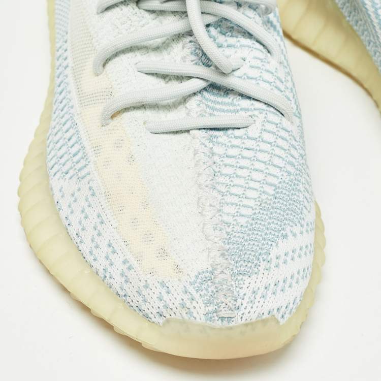 Pre Owned Yeezy x Adidas White/Green Knit Fabric Boost 350 V2 Cloud White Non Reflective Sneakers Size 44