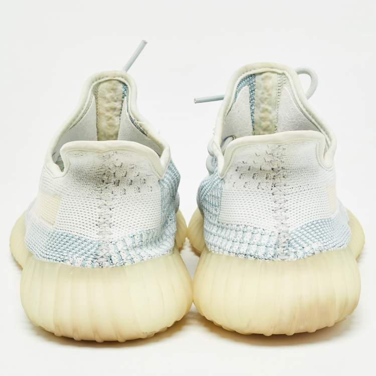 Pre Owned Yeezy x Adidas White/Green Knit Fabric Boost 350 V2 Cloud White Non Reflective Sneakers Size 44