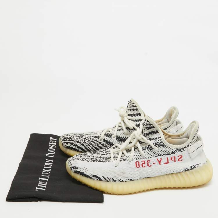 Pre Owned Yeezy x Adidas White/Black Knit Fabric Boost 350 V2 Zebra Sneakers Size 44