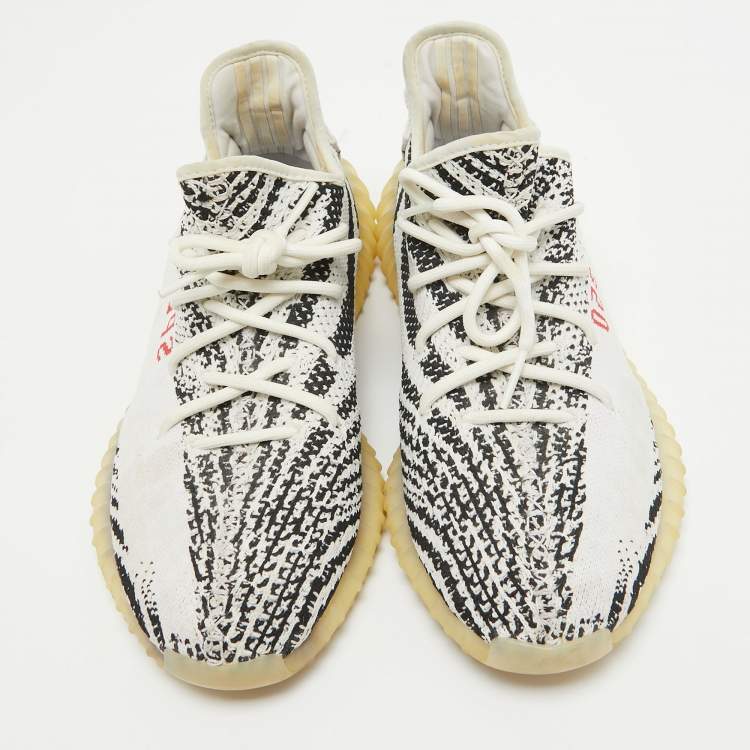 Pre Owned Yeezy x Adidas White/Black Knit Fabric Boost 350 V2 Zebra Sneakers Size 44