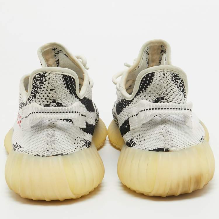 Pre Owned Yeezy x Adidas White/Black Knit Fabric Boost 350 V2 Zebra Sneakers Size 44