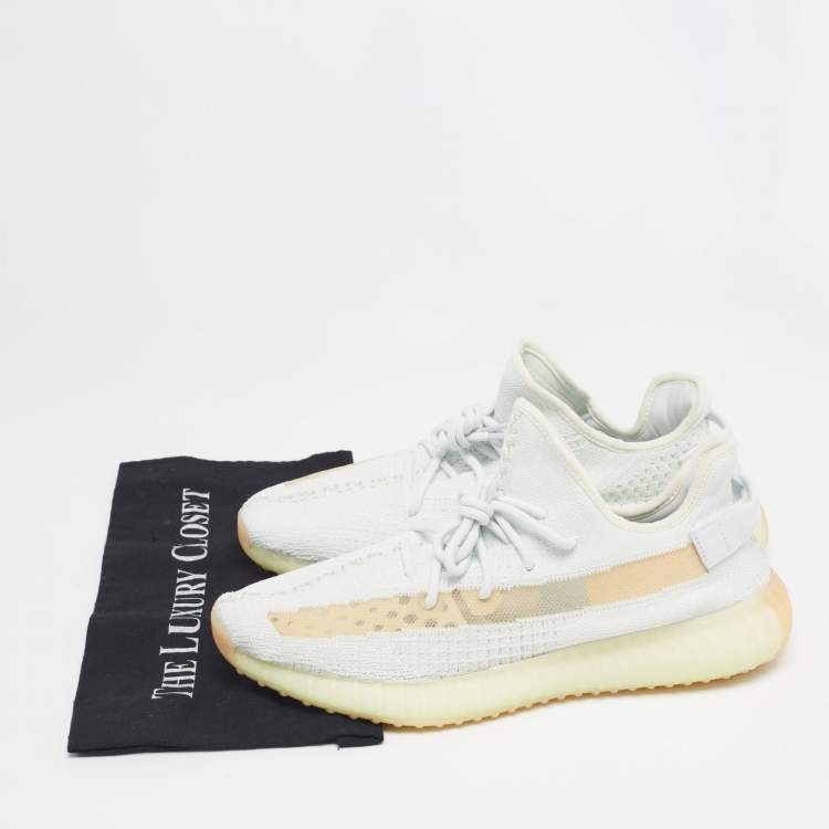 Pre Owned Yeezy x Adidas Light Green Knit Fabric Boost 350 V2 Hyperspace Sneakers Size 46