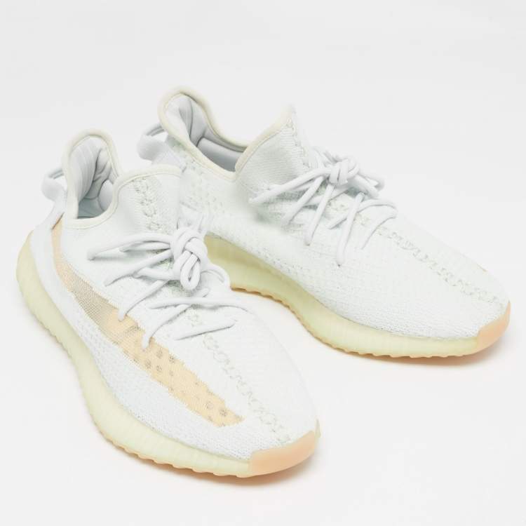 Pre Owned Yeezy x Adidas Light Green Knit Fabric Boost 350 V2 Hyperspace Sneakers Size 46
