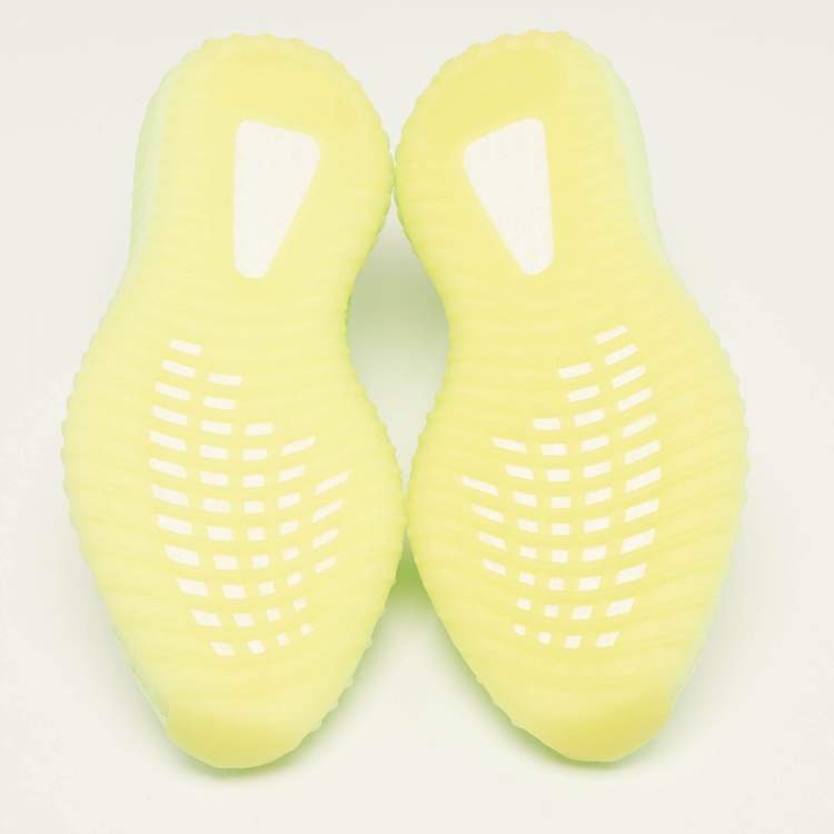 Pre Owned Yeezy x Adidas Neon Green Knit Fabric Boost 350 V2 Glow Sneakers Size 46