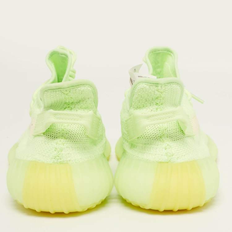 Pre Owned Yeezy x Adidas Neon Green Knit Fabric Boost 350 V2 Glow Sneakers Size 46