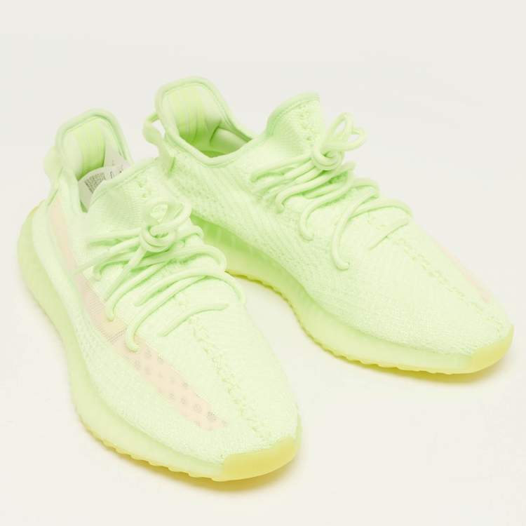 Pre Owned Yeezy x Adidas Neon Green Knit Fabric Boost 350 V2 Glow Sneakers Size 46