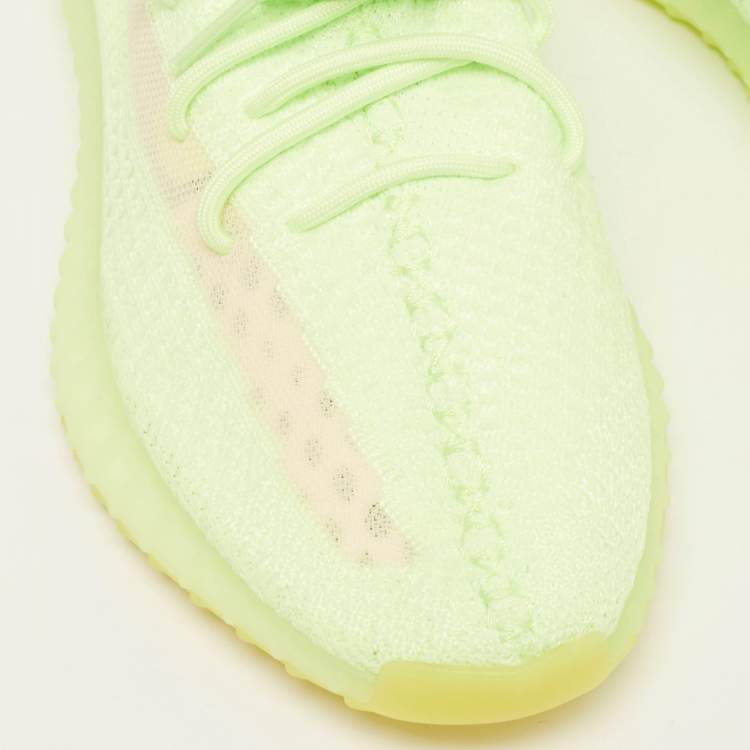 Pre Owned Yeezy x Adidas Neon Green Knit Fabric Boost 350 V2 Glow Sneakers Size 46