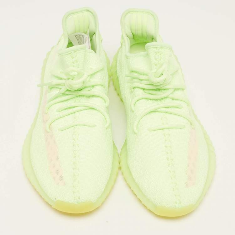 Pre Owned Yeezy x Adidas Neon Green Knit Fabric Boost 350 V2 Glow Sneakers Size 46
