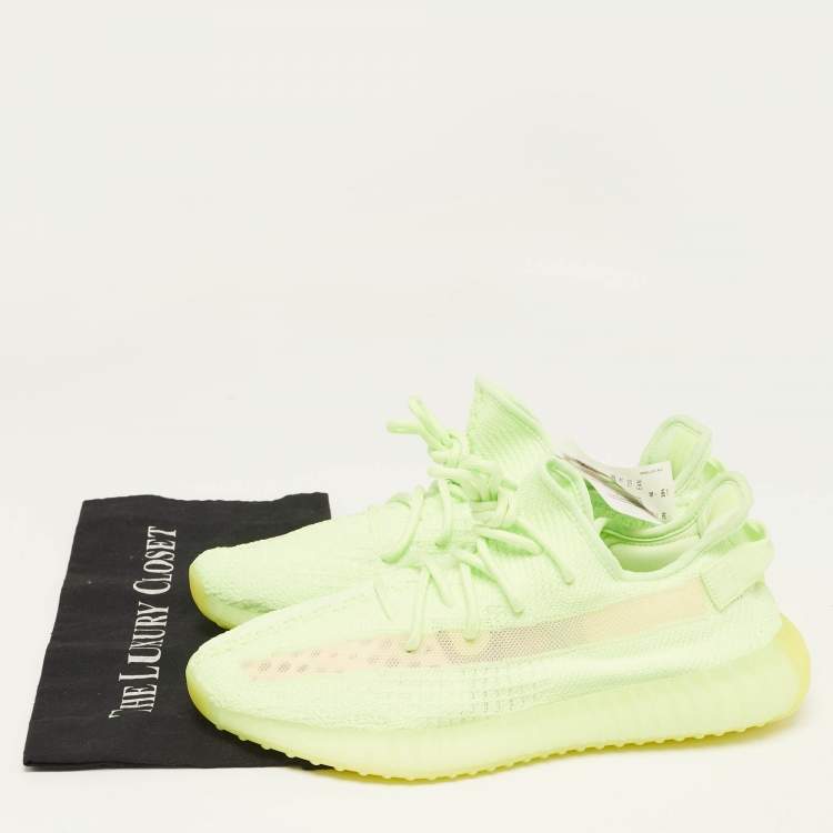 Pre Owned Yeezy x Adidas Neon Green Knit Fabric Boost 350 V2 Glow Sneakers Size 46