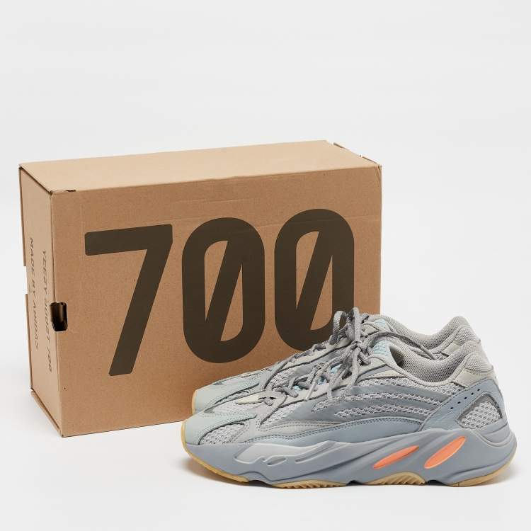 Pre Owned Yeezy x Adidas Grey/Blue Suede and Mesh Boost 700 V2 Inertia Sneakers Size 42 2/3