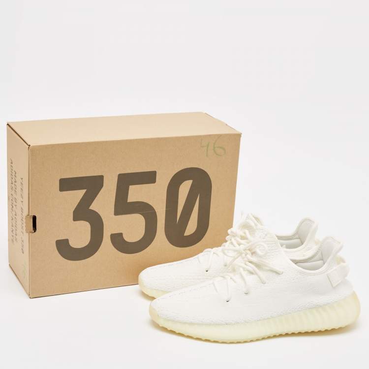 Pre Owned Yeezy x Adidas White Knit Fabric Boost 350 V2 Lace Up Sneakers Size 46 2/3