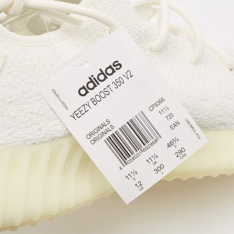 Pre Owned Yeezy x Adidas White Knit Fabric Boost 350 V2 Lace Up Sneakers Size 46 2/3