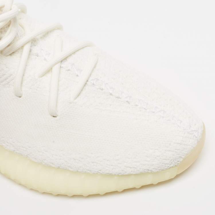 Pre Owned Yeezy x Adidas White Knit Fabric Boost 350 V2 Lace Up Sneakers Size 46 2/3