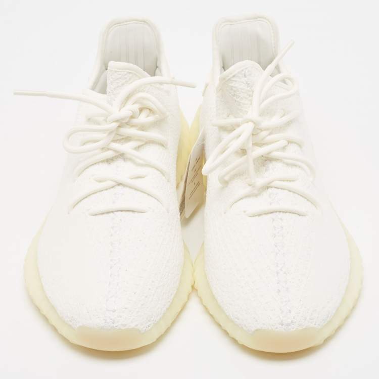 Pre Owned Yeezy x Adidas White Knit Fabric Boost 350 V2 Lace Up Sneakers Size 46 2/3