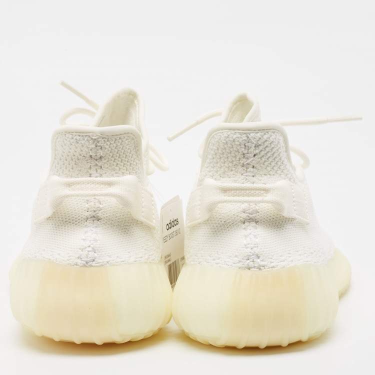Pre Owned Yeezy x Adidas White Knit Fabric Boost 350 V2 Lace Up Sneakers Size 46 2/3