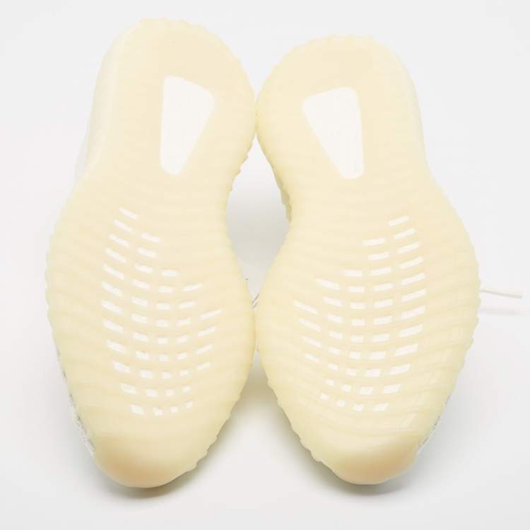 Pre Owned Yeezy x Adidas White Knit Fabric Boost 350 V2 Lace Up Sneakers Size 46 2/3
