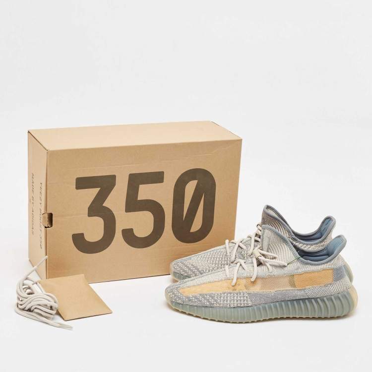 Pre Owned Yeezy x Adidas Grey/Beige Knit Fabric Boost 350 V2 Israfil Sneakers Size 49 1/3