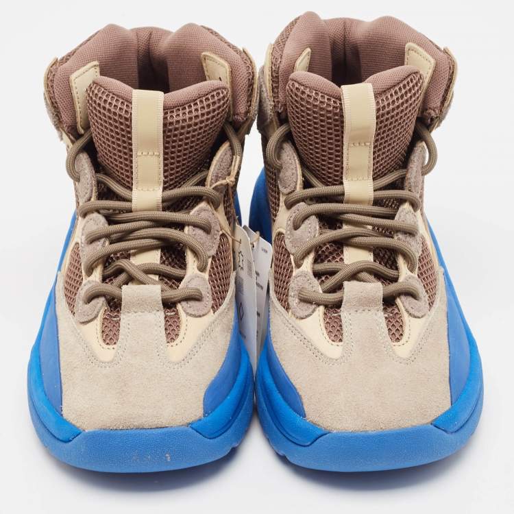 Pre Owned Yeezy x Adidas Multicolor Suede and Mesh Taupe Blue Desert Boots Size 41 1/3