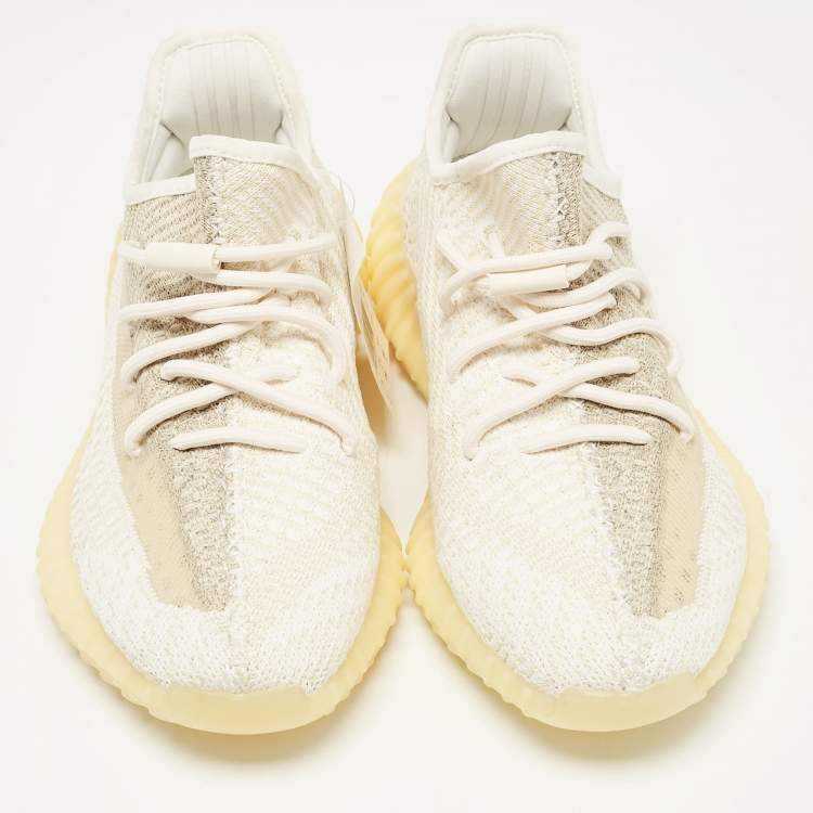 Pre Owned Yeezy x Adidas White Knit Fabric Boost 350 V2 Natural Sneakers Size 41 1/3